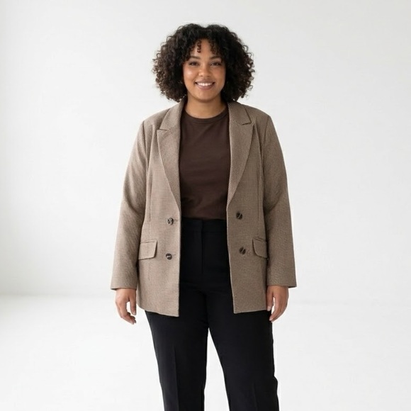 cleo Jackets & Blazers - Cleo brown houndstooth Check Blazer Jacket Office Work Wear Size XXL stretch